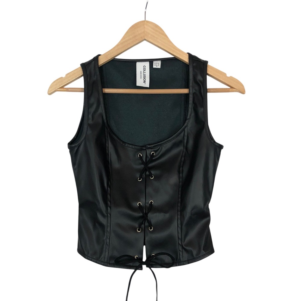 Collusion Black Faux Leather Lace‎ Up Corset Top US Size 0 XS Gothic Rave 90s